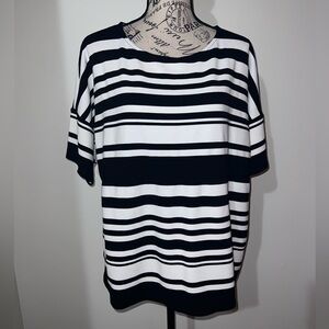 Chico’s Black & White Striped Boat Neck Top Short Sleeve Size 3 XL